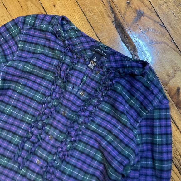 lands end ruffle henley plaid womens small work shirt - Picture 3 of 6